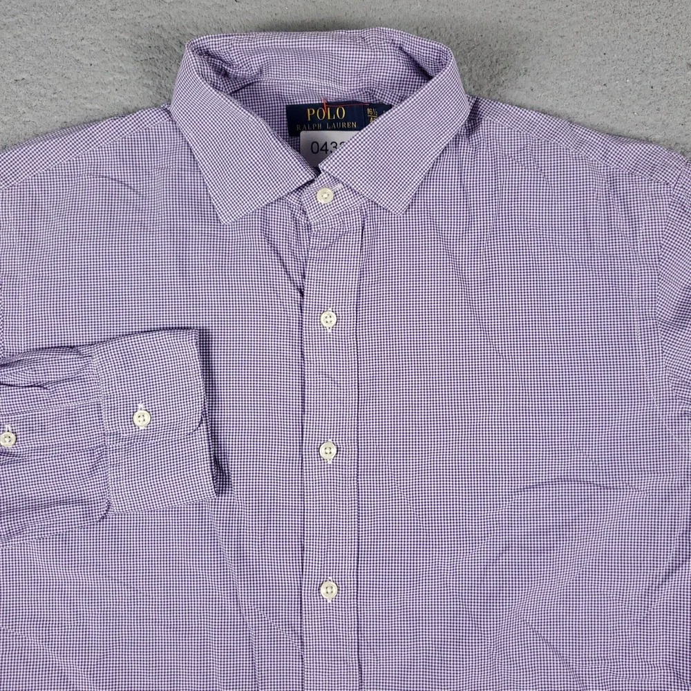 Ralph Lauren Shirt Mens 16.5 Purple Check Dress Button Up Long Sleeve